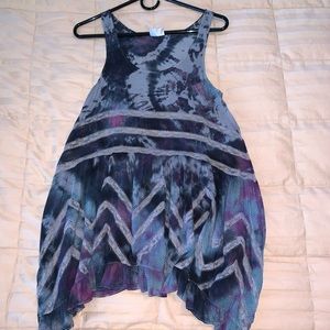 Voile and Lace Trapeze Slip Mini Dress Tie Dye